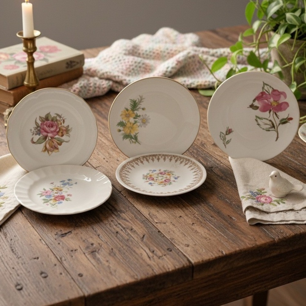 Edwin Knowles Assorted Floral Bread & Butter plates Vintage 50s 60s *
